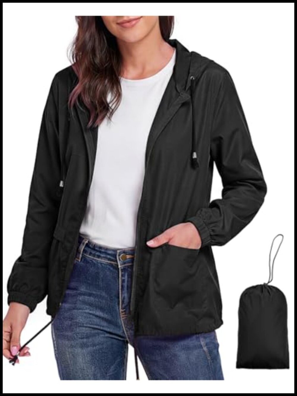 Waterproof Rain Jacket Lightweight Hooded Packable Windbreaker
